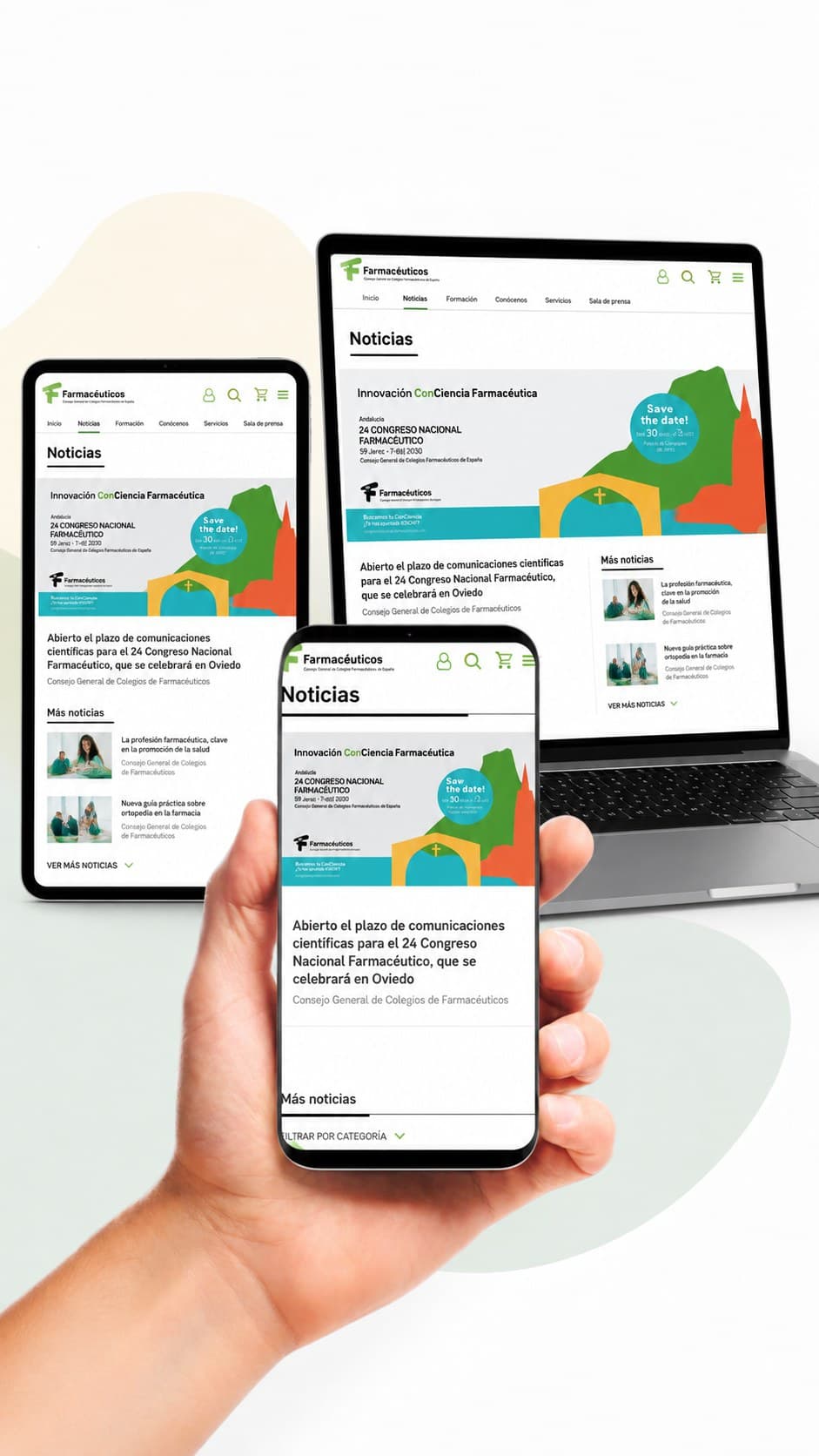 Portal de noticias del Consejo General de Colegios Farmacéuticos en móvil, tablet y ordenador